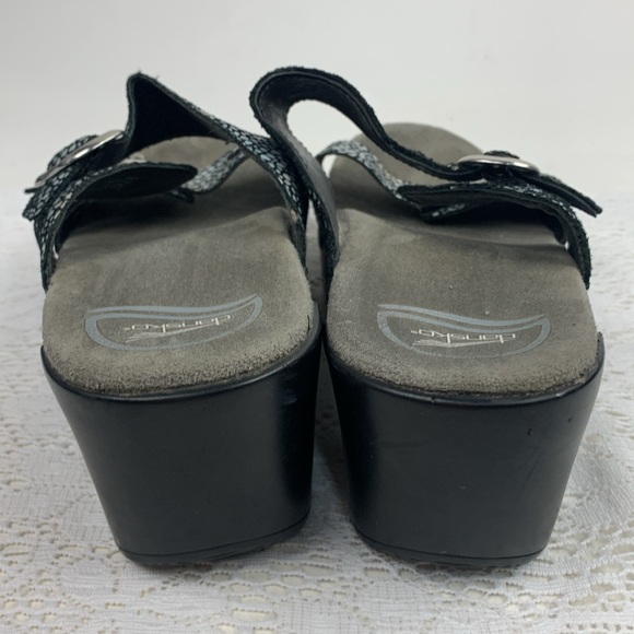 Dansko Leather wedge Sandals Adjustable Buckle strap iridescent black gray Sz 40 - Picture 5 of 12